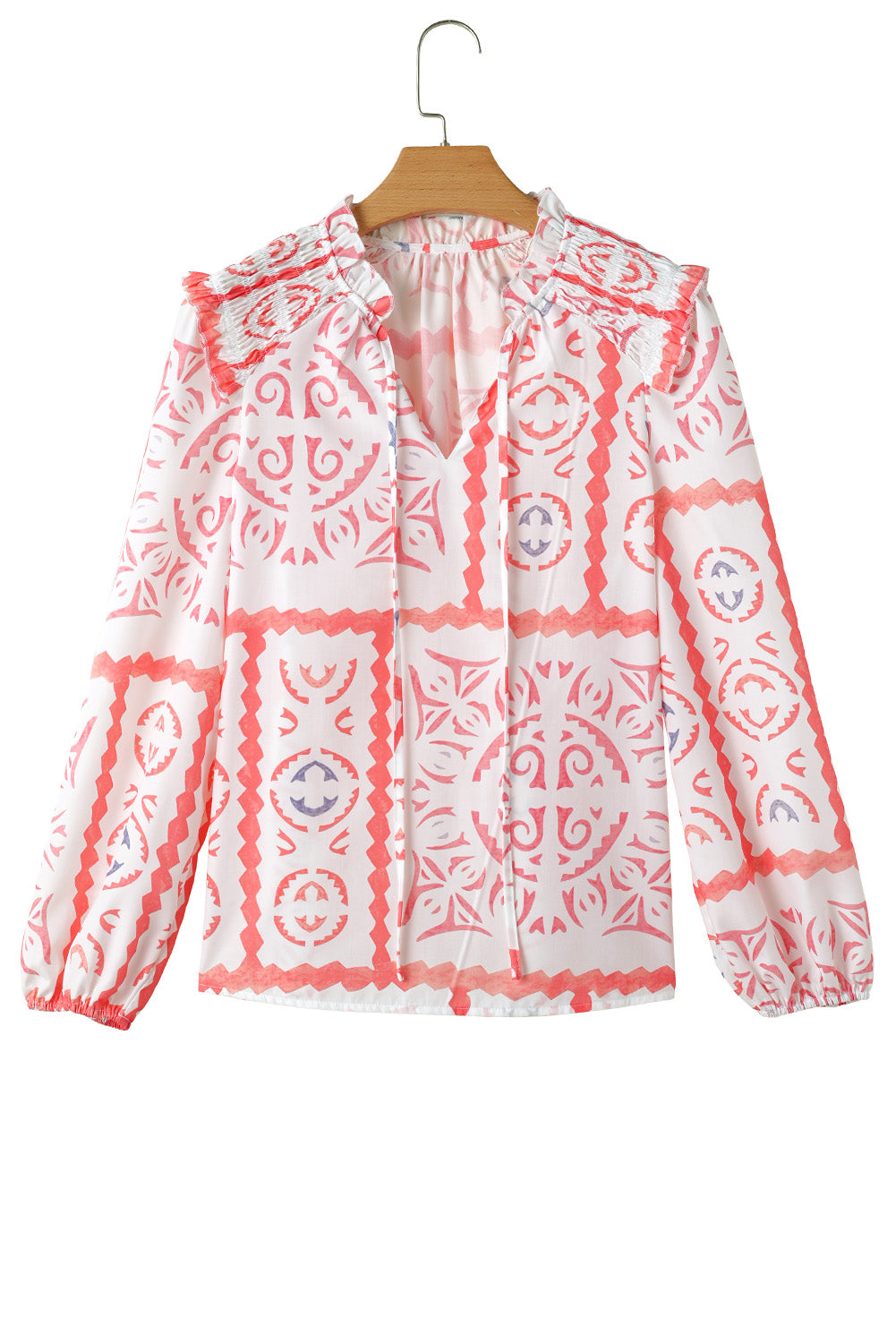 Coral Desert Flower Billowy Sleeve Blouse