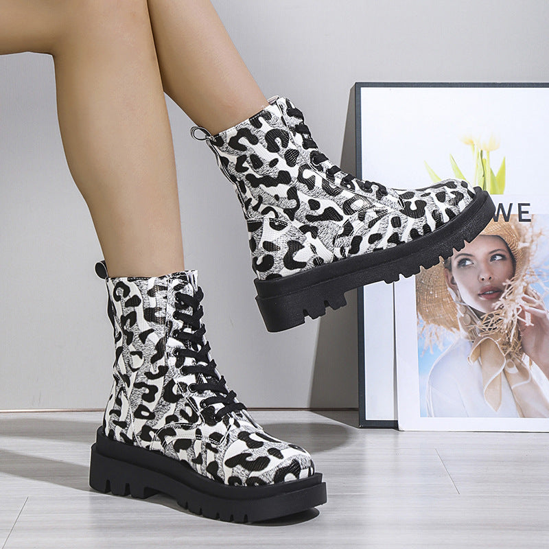 Black & White Leopard Print Platform Boots