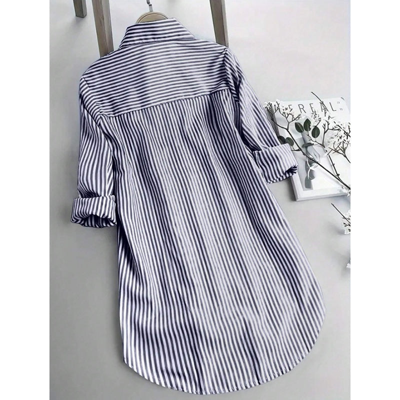 Oversized Long Buttoned Stripe Shirt