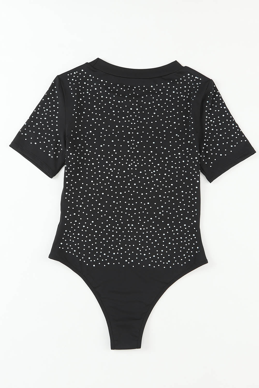 Black Rhinestone Allover Short Sleeve Bodysuit