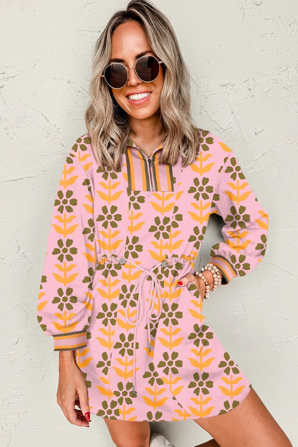 Pink Floral Long Sleeve Dress Bazaare Mart Dresses/Floral Dresses