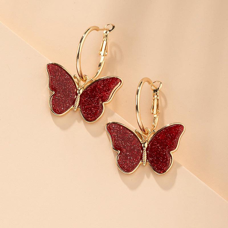 Colorful Drop Butterfly Hoop Earrings