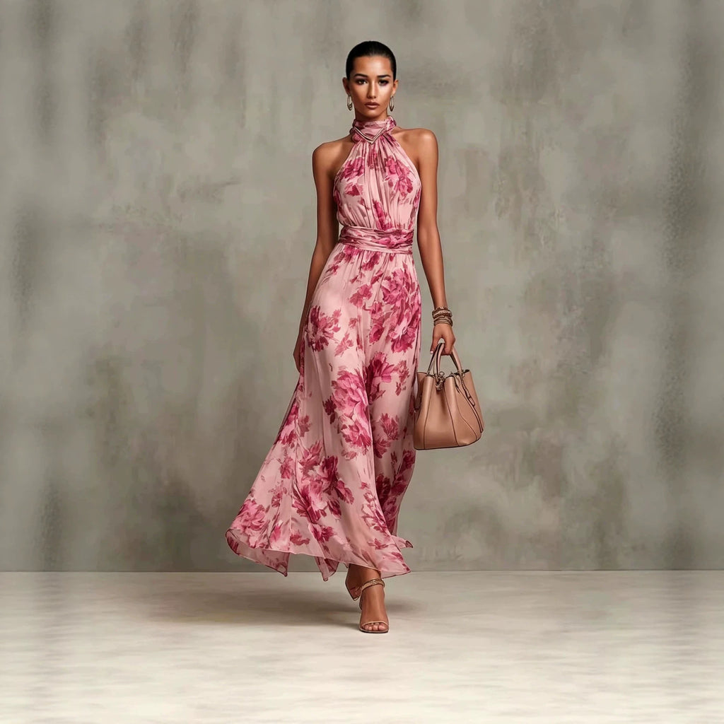 Neck-hanging Printed Chiffon Maxi Dress CJ Dropshipping Maxi Halter Dress