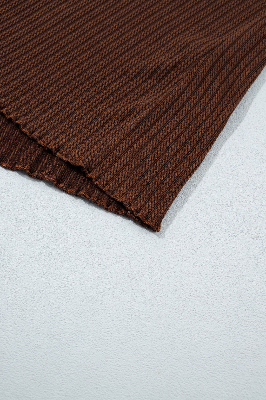 Dark Brown Ribbed Knit Lettuce Trim 2pcs Shorts Set