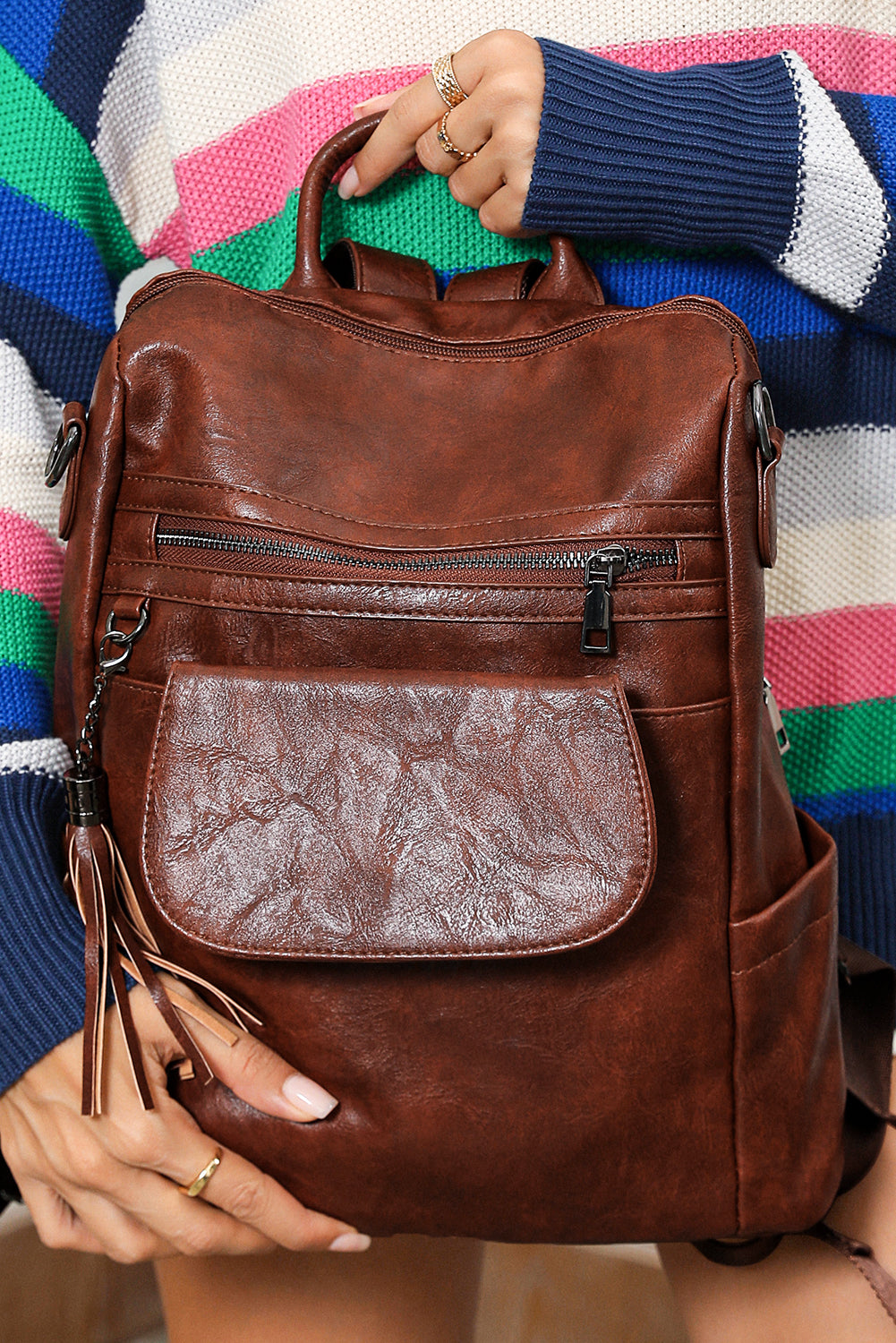 Retro Dark Brown Tassel Backpack