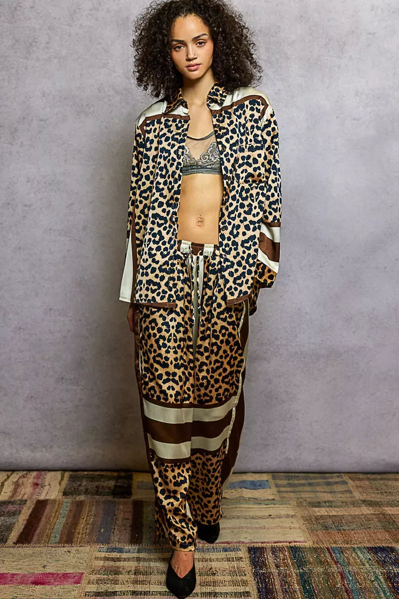POL Leopard Printed Woven Wide Leg Drawstring Pants Bazaare Mart POL Leopard Printed Woven Wide Leg Pants