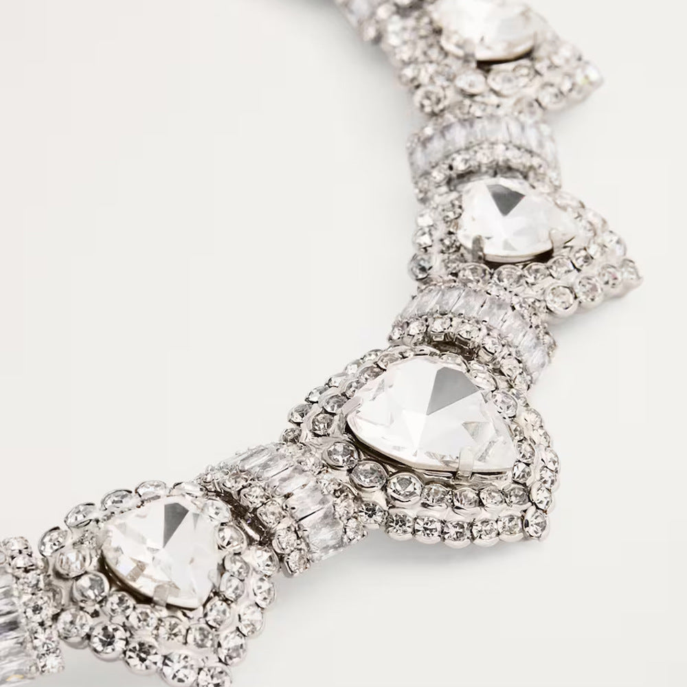 Rhinestone Hearts Collar Necklace