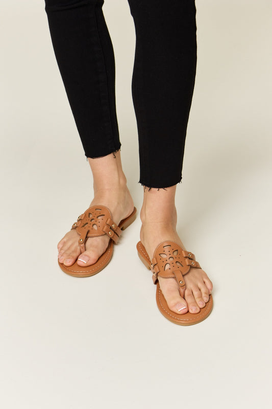 Tan Cutout PU Leather Sandals