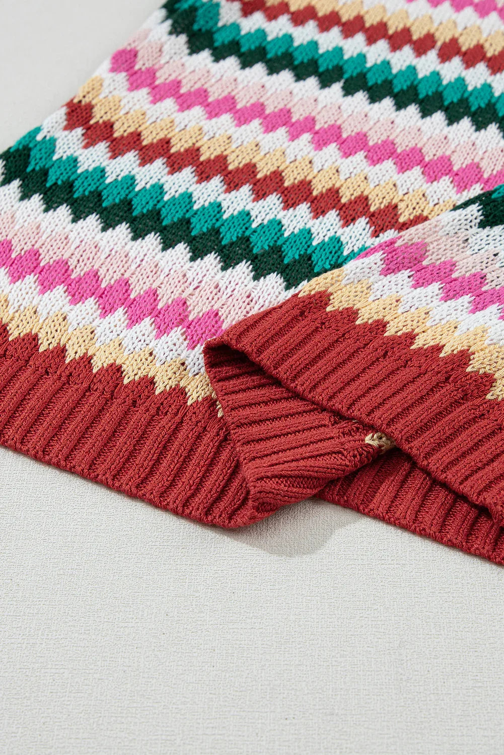 Fiery Red Trimmed Ruffle Sleeve Colorful Textured Sweater Dear-Lover Dropshipping Sweaters & Cardigans/Short Sleeve Sweaters