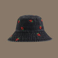 Strawberry Embroidered Denim Bucket Hat Black M Bazaare Mart Denim Strawberry Bucket Hat