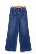 Blue Wide Leg Pocketed High Waist Jeans Sail Blue 71%Cotton+27.5%Polyester+1.5%Elastane Bazaare Mart Bottoms/Jeans