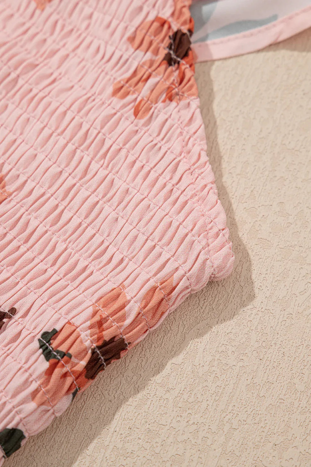 Pink Floral V Neck Smocked High Waist Ruffle Hem Maxi Dress Shewin Maxi Dresses