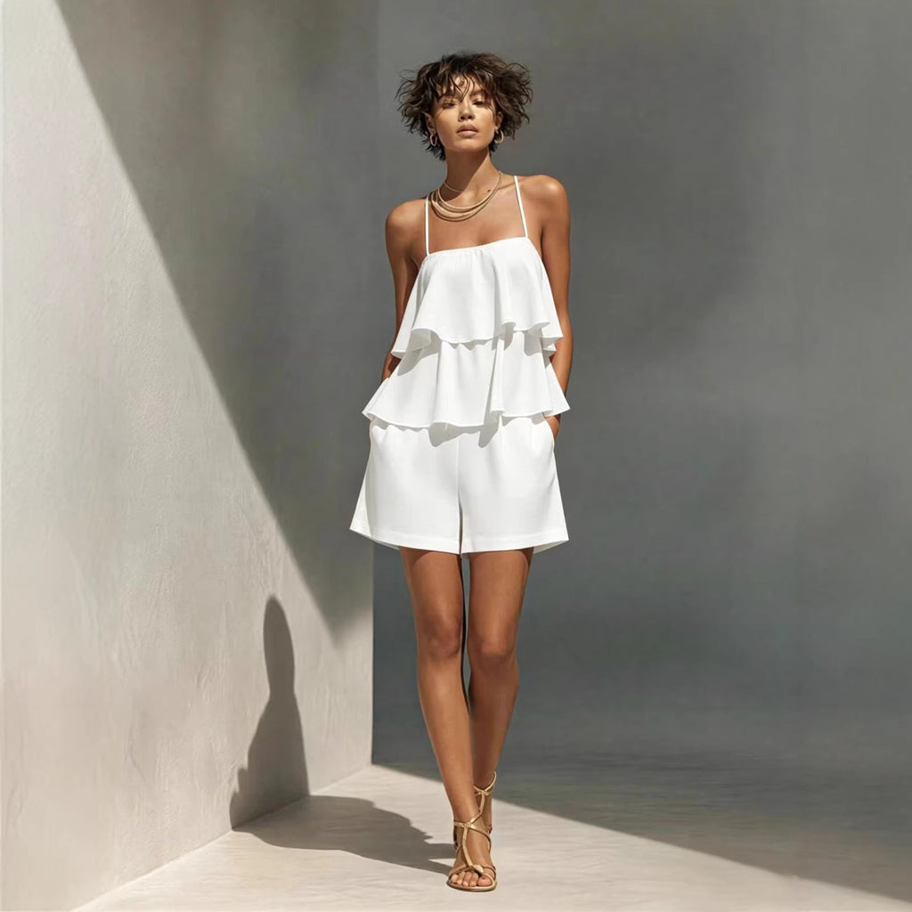 Women’s Ruffle Camisole & Shorts Two-Piece Set CJ Dropshipping Ruffled Camisol Shorts Set