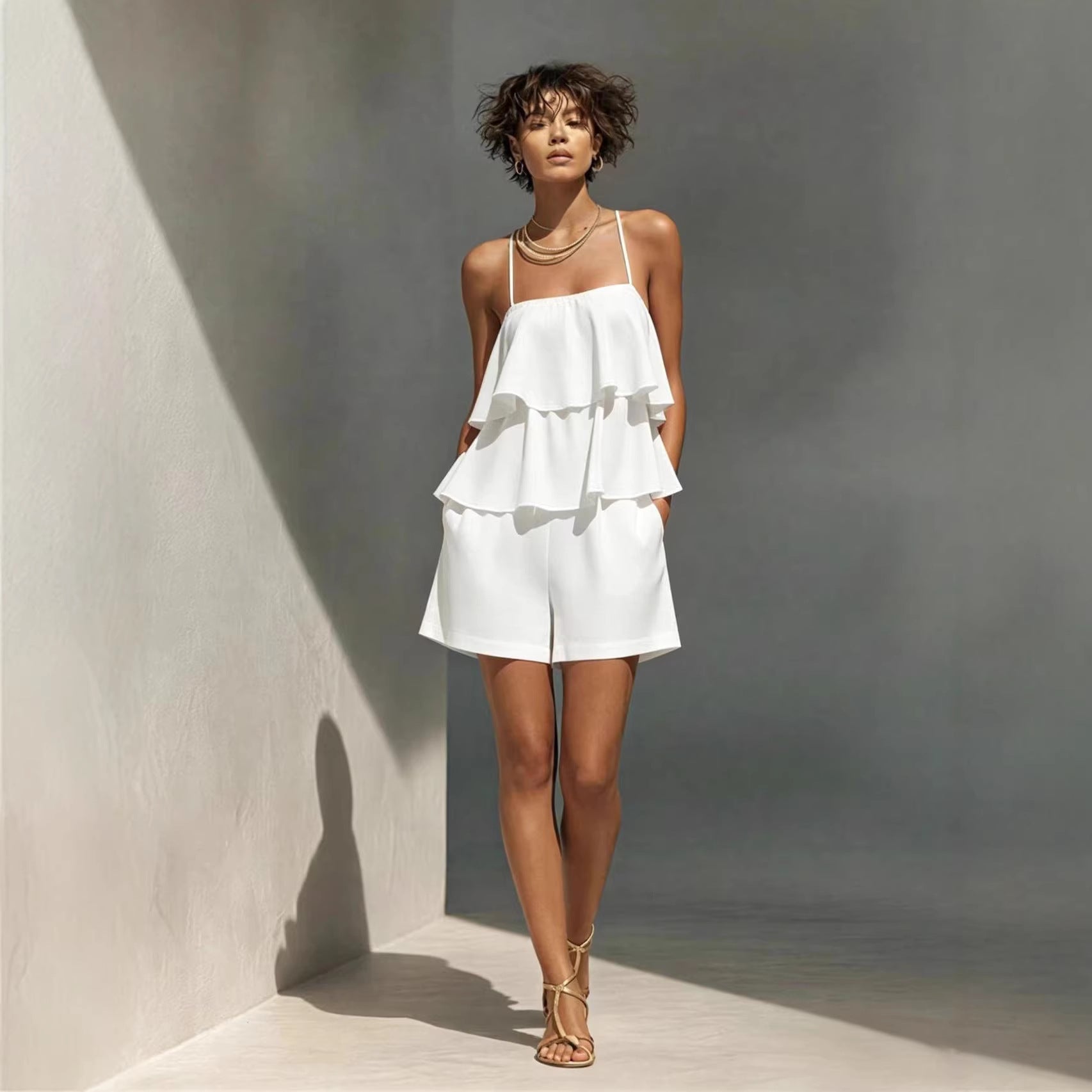 Women’s Ruffle Camisole & Shorts Two-Piece Set CJ Dropshipping Ruffled Camisol Shorts Set