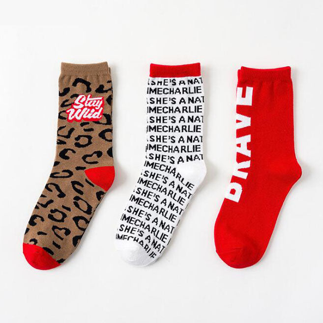 Three Pairs Of Red Women's Cartoon Socks