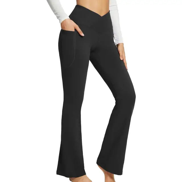 Mid-Waist Crossover Workout Leggings With Pockets
