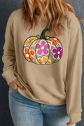 Flower Pumpkin Graphic Dropped Shoulder Sweatshirt Khaki Bazaare Mart Plus Size Pumpkin Graphic Dropped Shoulder