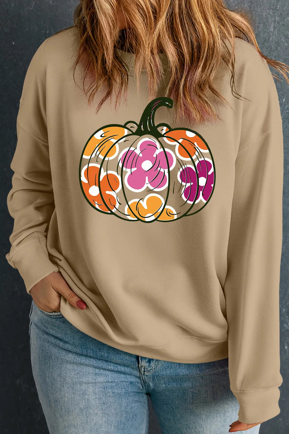 Flower Pumpkin Graphic Dropped Shoulder Sweatshirt