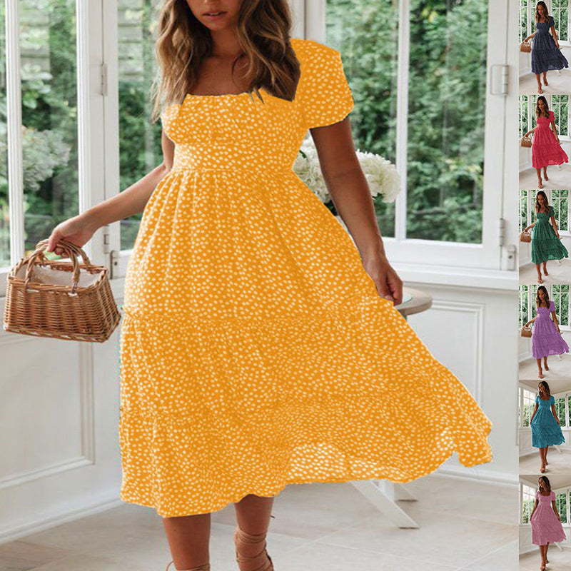 Short Puff Sleeve Floral Tiered Dress CJ Dropshipping Ditsy Tiered Peasant Dress