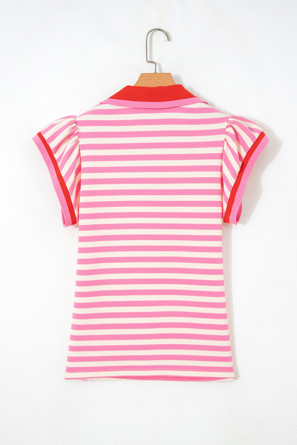 Striped Polo Collar Blouse – Contrast Trim Ruffle Sleeve Casual Women’s Top Dear-Lover Dropshipping Tops/Blouses & Shirts