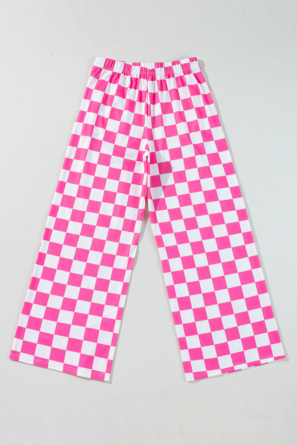 Pink & White Checkered Print High Waist Wide Leg Pants