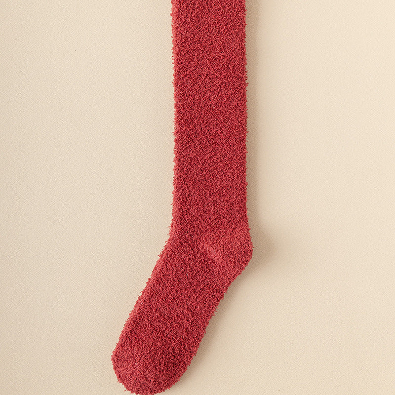 Red Lint-free Coral Fleece Knee Socks 