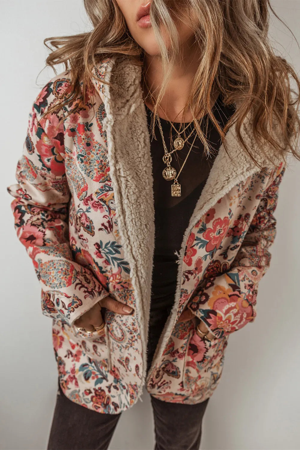 Printed Long Sleeve Hooded Jacket Floral Trendsi Hooded Jacket