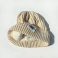Cable Knit Fleece Lined Cap Beige 55to59cm Bazaare Mart Fur Lined Knit Hat
