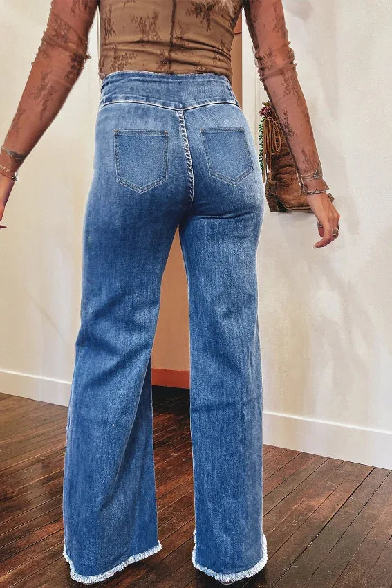 High Waist Button Fly Flare Jeans