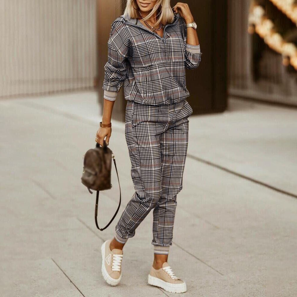 Casual Geo Print Long Sleeve Pants Set - Bazaare Mart