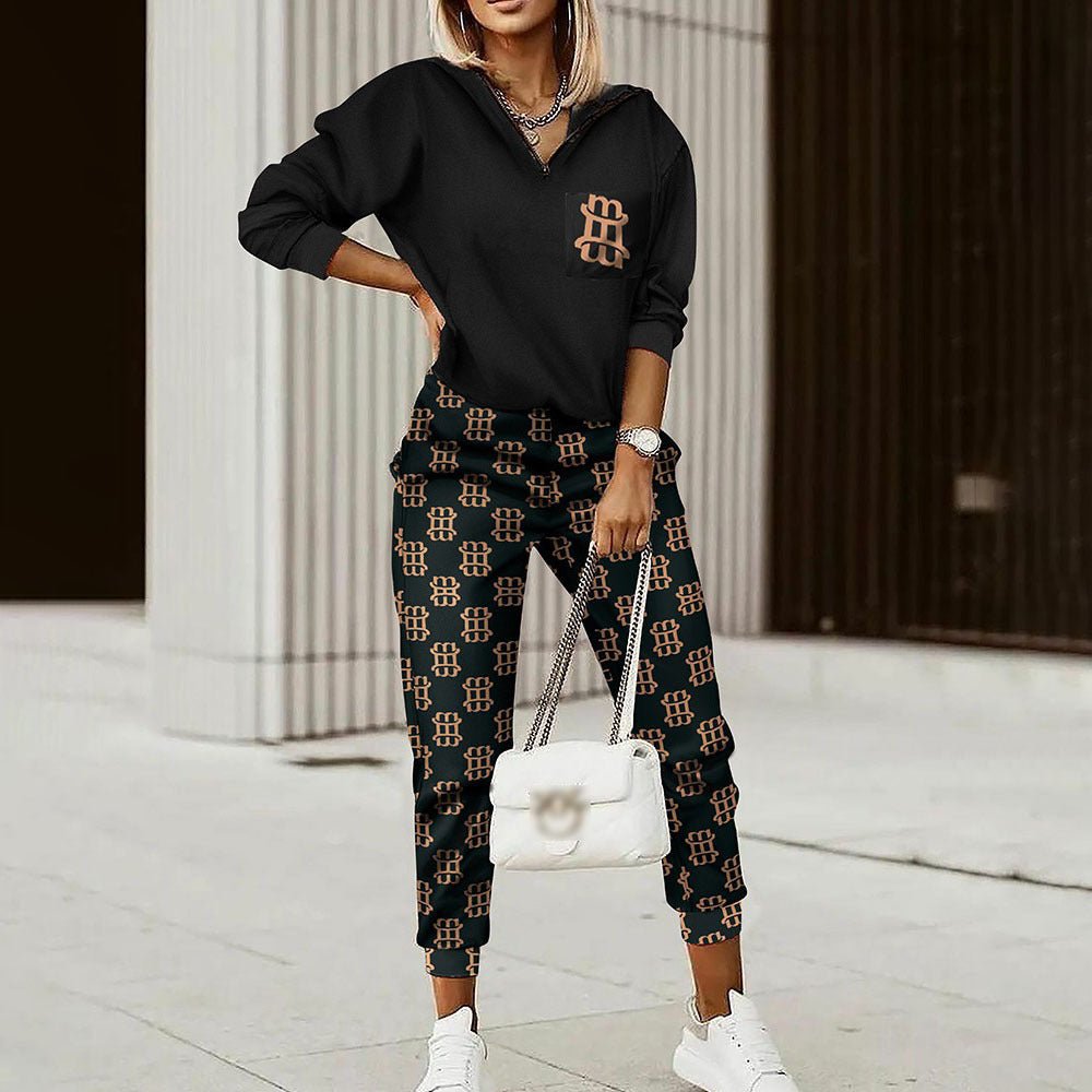 Casual Geo Print Long Sleeve Pants Set - Bazaare Mart