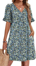 Casual V-neck Ruffled Half Sleeve Dress Blue Flower Bazaare Mart Ruffle Short Sleeve Casual Dress