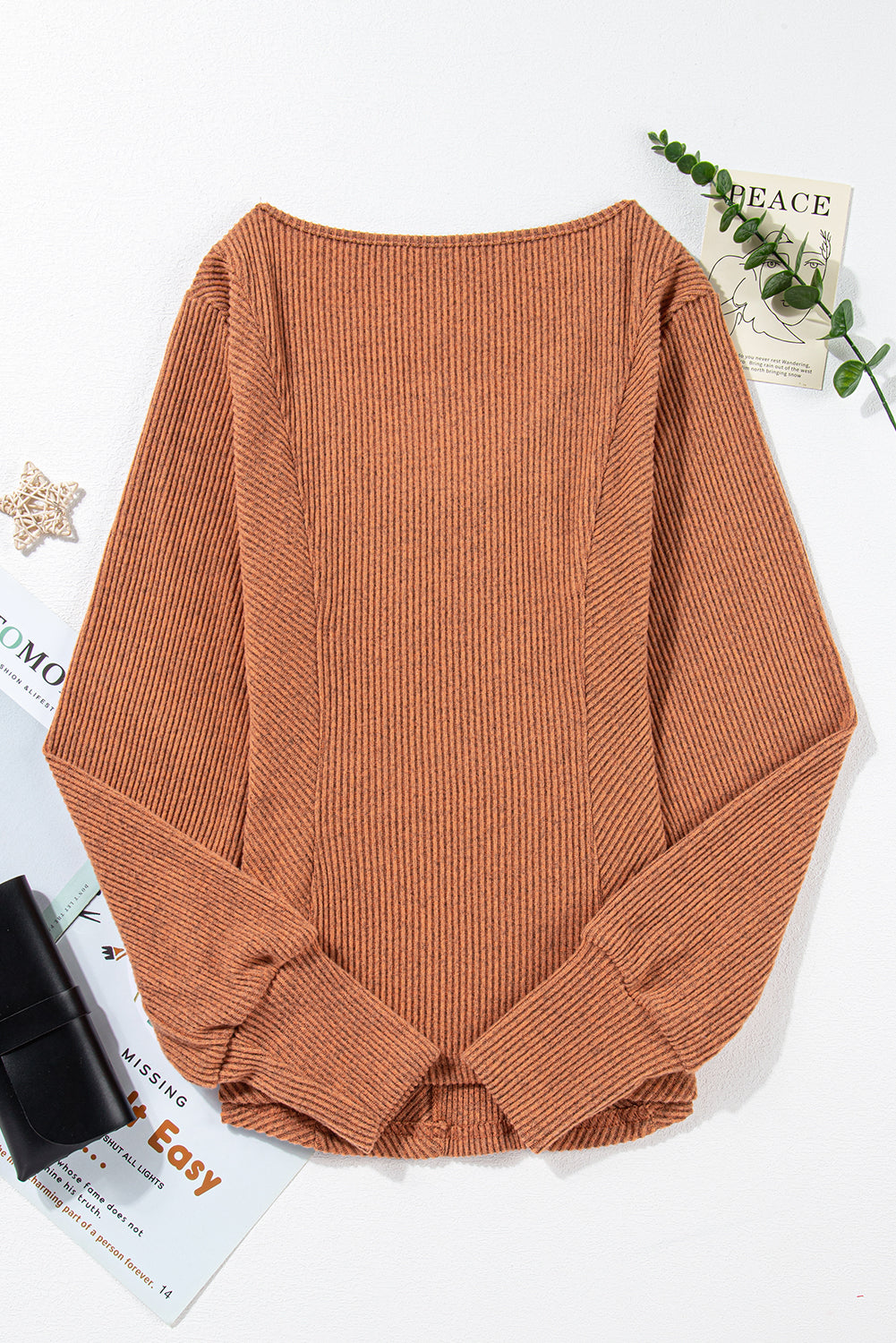 Plus Size Long Sleeve Ribbed Slim Fit Knit Top