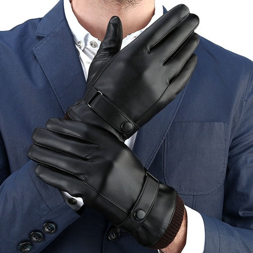 Men's Winter Riding Fleece Padded PU Gloves