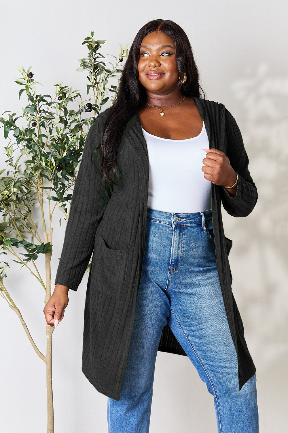 Plus Size Long Hooded Sweater Cardigan