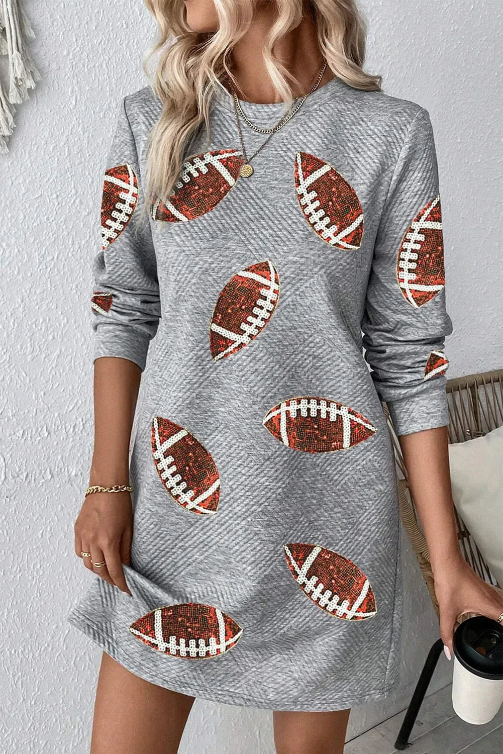 Sequin Football Long Sleeve Mini Dress Gray Trendsi Football Dress