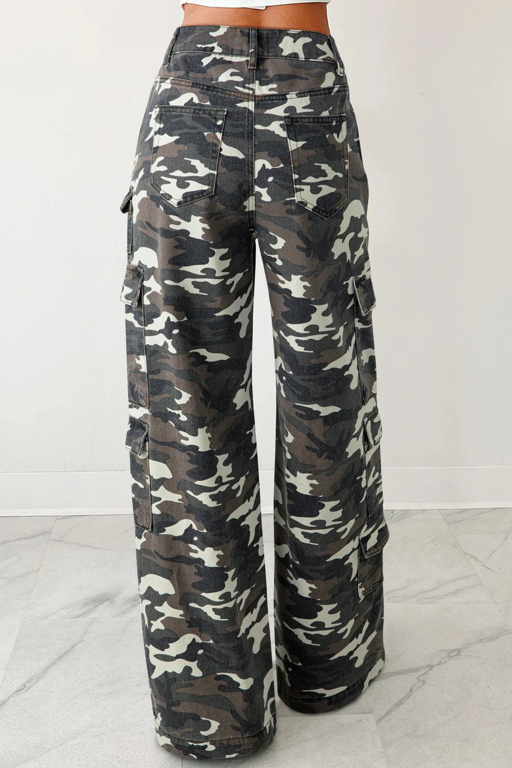 Green Camo Denim Cargo Wide Leg Pants Bazaarre Mart Bottoms/Jeans