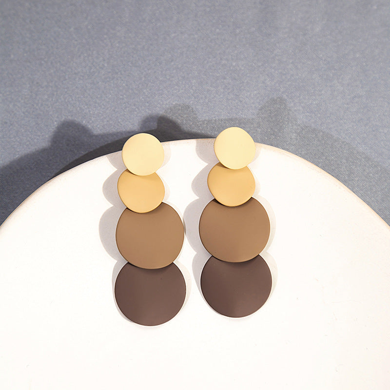 Macaron Wafer Tassel Stud Earrings Korean Style