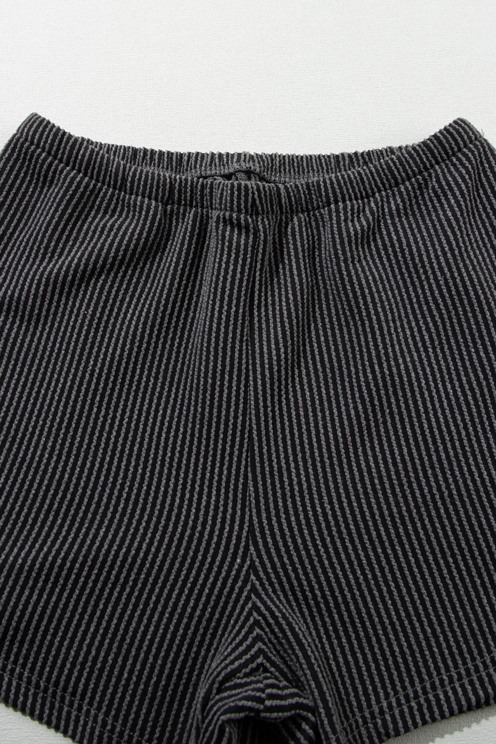 Carbon Grey Ribbed Knit Loose Fit Shorts Set