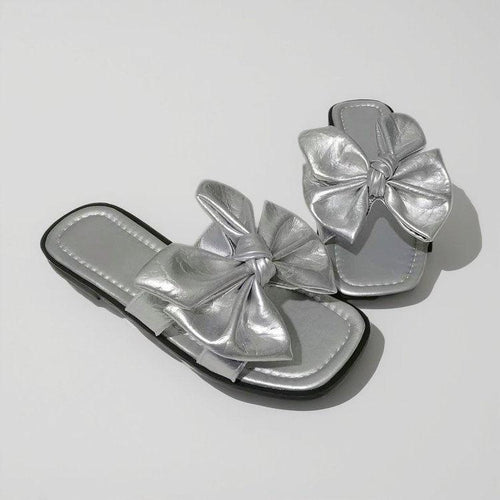 Big Bow Slip-On Slide Sandals CJ Dropshipping Silver Floral Flat Sandal