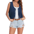 Women's Retro Suede Short Tassel Vest Navy Blue Bazaare Mart Faux Suede Fringe Vest