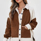 Brown Colorblock Button Down Fleece Shacket Bazaare Mart Outerwear/Jackets