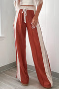 Drawstring Contrast Wide Leg Pants Orange-Red Bazarre Mart Drawstring Contrast Wide Leg Pants