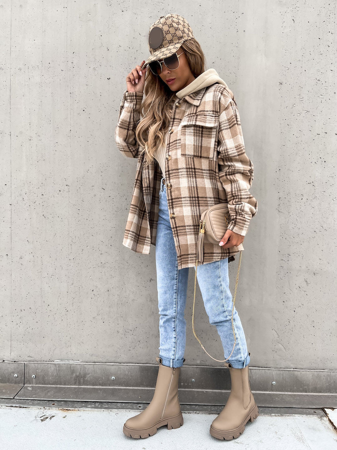 Plaid Wool Hooded Shacket