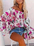 Floral Off-Shoulder Bell Sleeve Blouse Plus Size Rose Red Bazarre Mart Floral Off Shoulder Blouse
