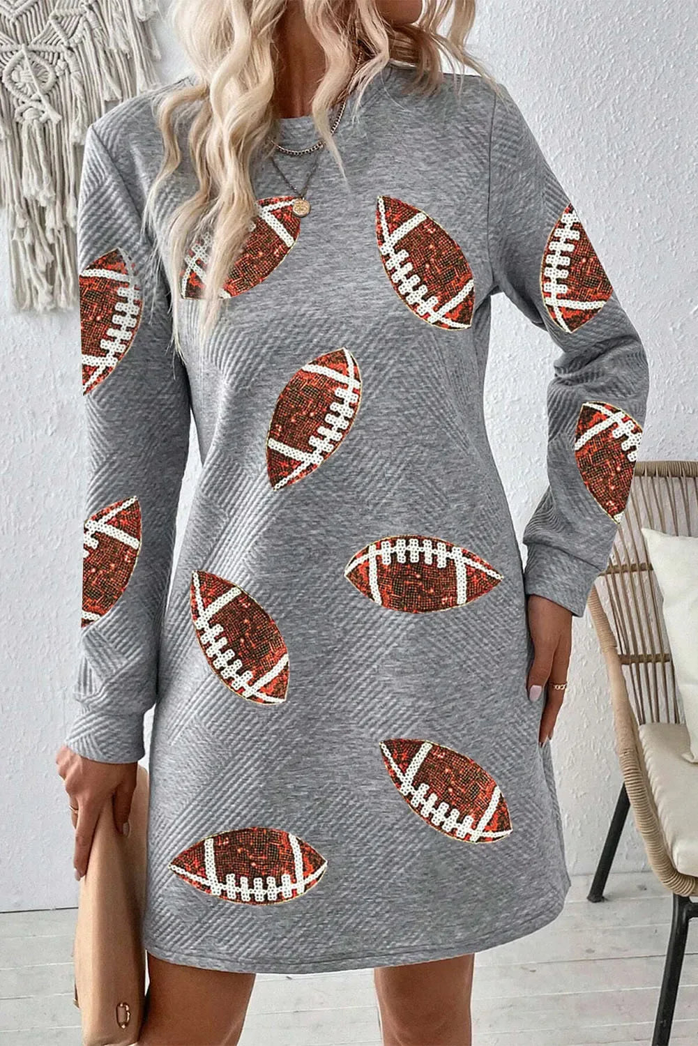 Sequin Football Long Sleeve Mini Dress Trendsi Football Dress