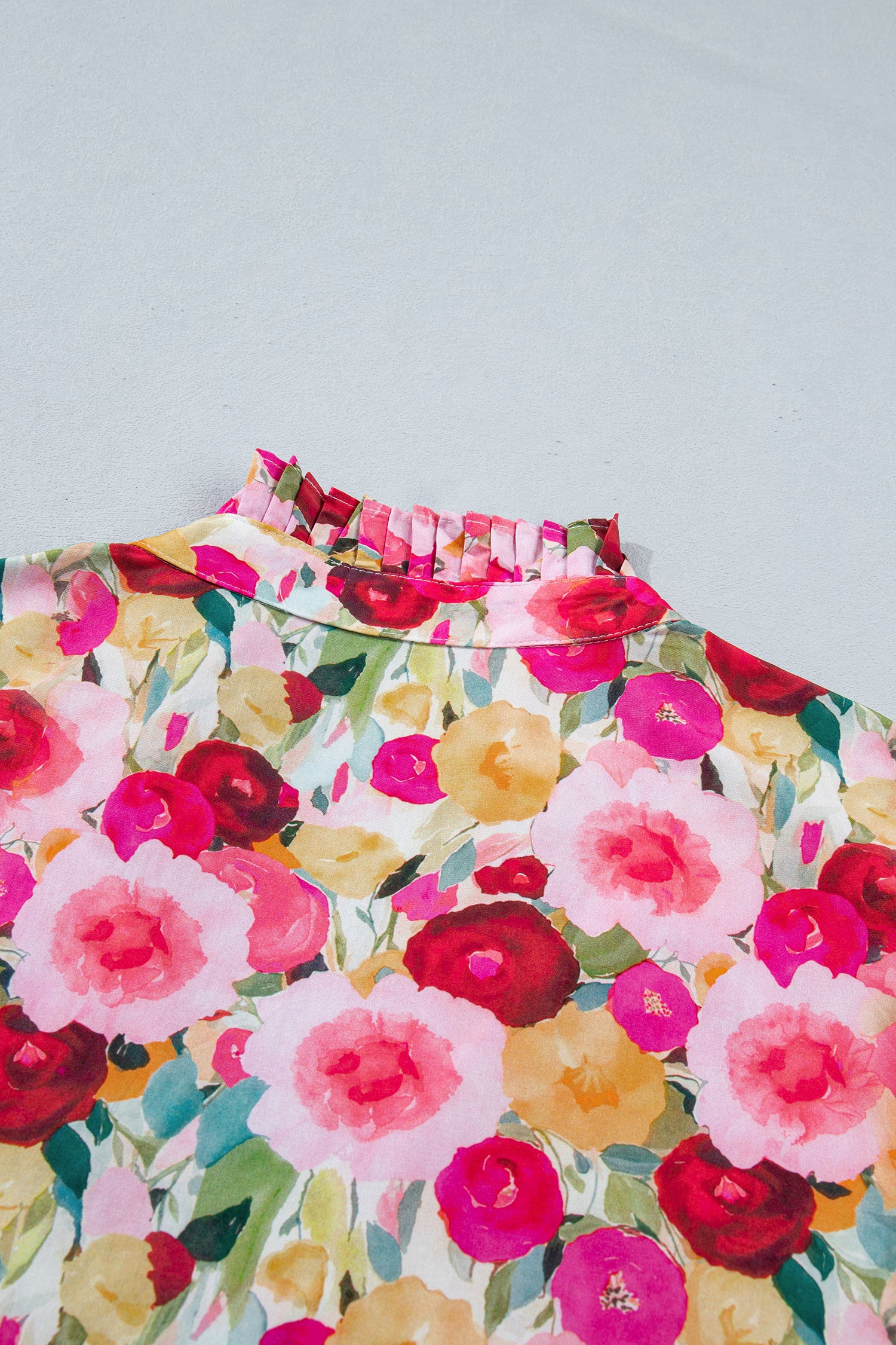 Plus Size Floral Split V-Neck Top – Puff Sleeve Button Detail Blouse Dear-Lover Dropshipping Plus Size/Plus Size Tops/Plus Size Blouses & Shirts