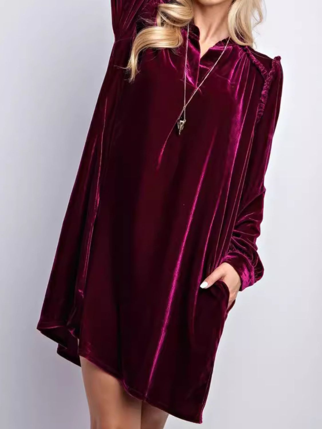 Velvet Long Sleeve Dress with Pockets