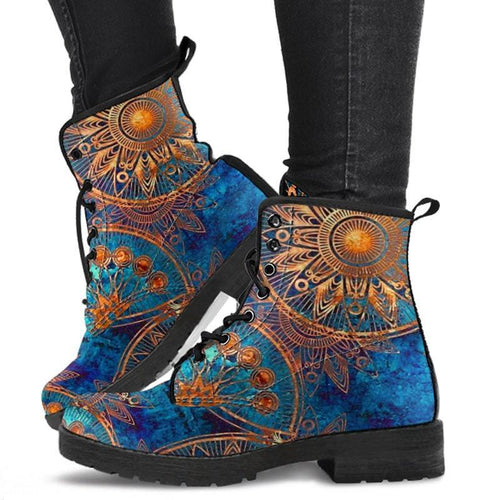 Blue & Gold Mandala Martin Boots Picture color Bazaare Mart Vintage Mandala Boots