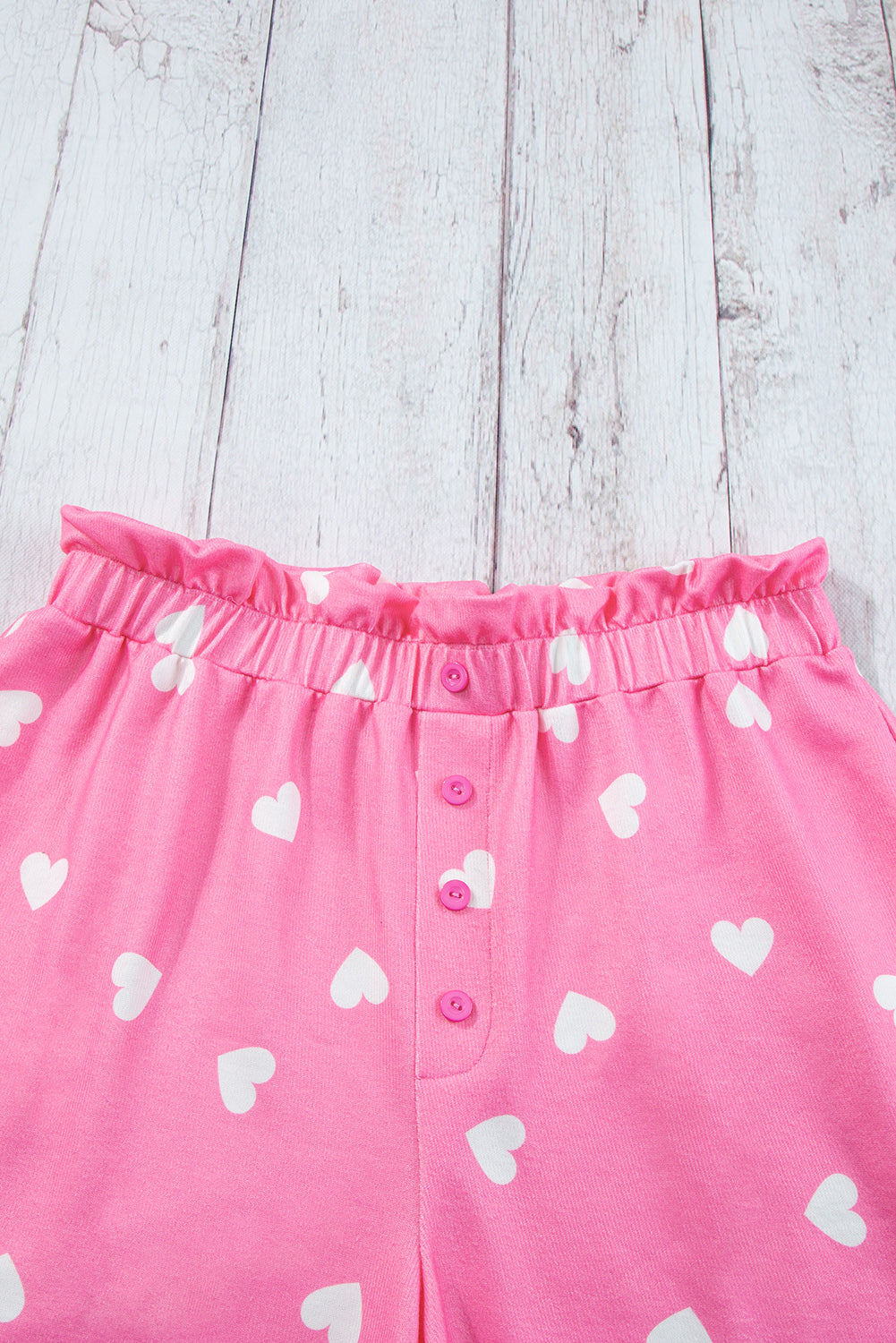 Pink Heart Print Long Sleeve Tee and Shorts Lounge Set
